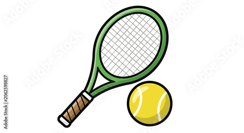 Tennis racket and yellow ball equipment.