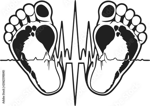 Baby Feet Heartbeat Symbol Minimal Vector Design