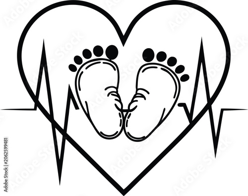 Baby Feet Inside Heartbeat Icon Vector Silhouette