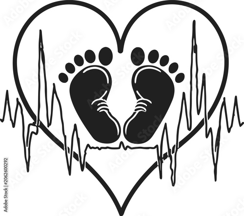 Baby Footprint Heartbeat Wave Love Symbol