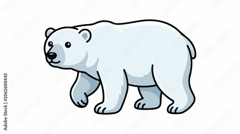Fototapeta premium A cartoon-style illustration of a walking polar bear with a white coat
