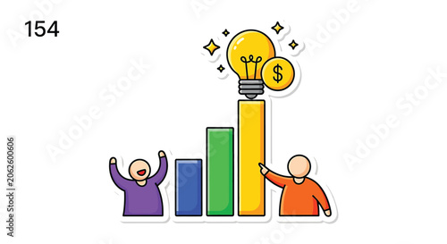 Two cartoon people celebrating business success.
