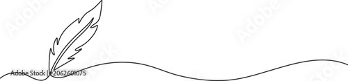 Continuous one line drawing of single feather with elegant wave design element silhouette