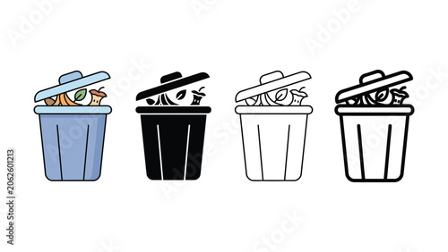 Cuadro en lienzo Four different colored trash cans with lids on white background  waste managemen