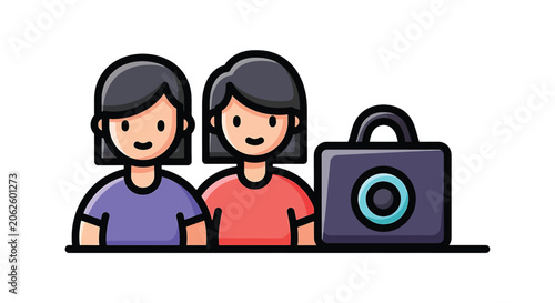 Two women with a safe.