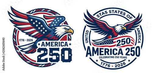 Foto American Bald Eagle 250 Years Semiquincentennial Patriotic Badge Logo Design