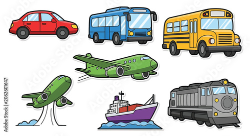 Vehicles on Land Sea Air Transportation.