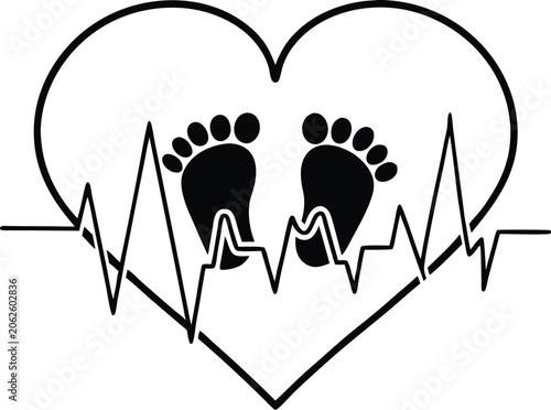 Double Baby Feet Medical Heart Pulse Logo