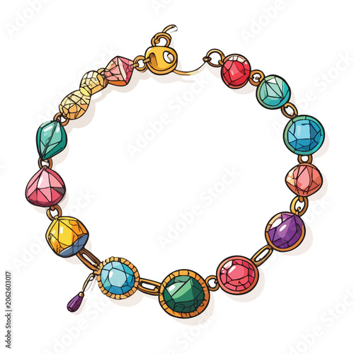 Hand Drawn Illustration of a Colorful Gemstone Bracelet.