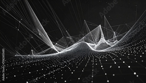 Geometric Arrangement of Lines and Dots in Abstract Composition with Modern Network Structure and Minimalist Design Aesthetic

