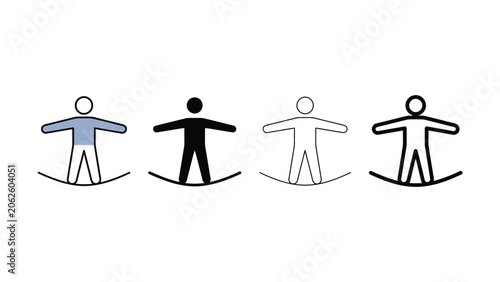 Slika na platnu Four simple stick figure skiers in different colors on white background