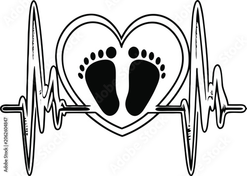Heartbeat Monitor Line With Baby Footprint Logo