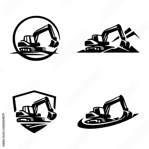 Excavator Logo Templates Bundle, Construction Machinery Emblems and Badges