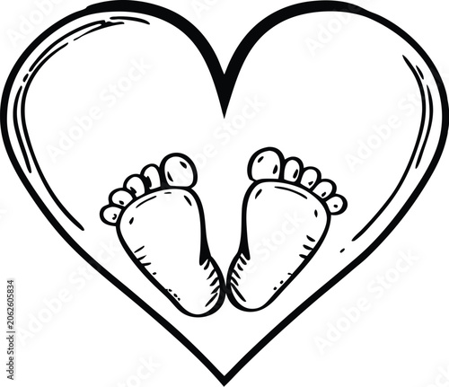 Minimal Line Heart With Infant Feet Symbol