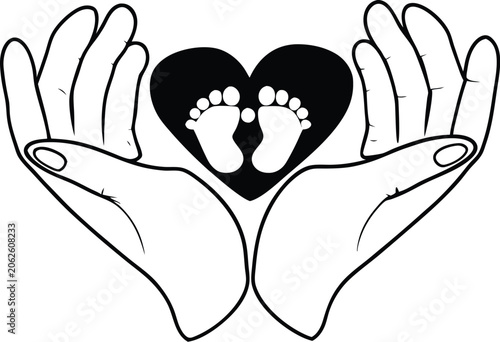 Pediatric Heart Care With Baby Feet Symbol
