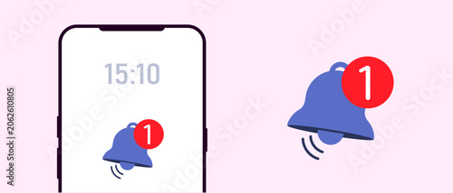 Photos Smartphone with notification bell icon for new message or alert