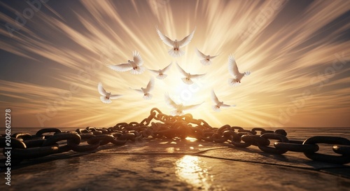 Emancipation Day Doves of Freedom Soaring from Broken Chains into Radiant Light.