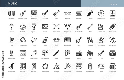 Music Sound Instrument Melody Entertainment Icon Set