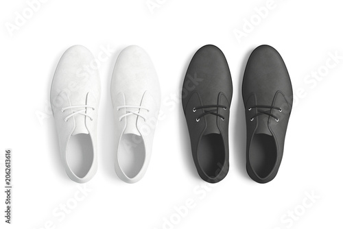 Blank black and white casual shoes mockup png, transparent background, 3d rendering. Empty male oxford or dress shoe for wedding mock up cut out. Clear nubuck foot-gear pair for walk outfit template.