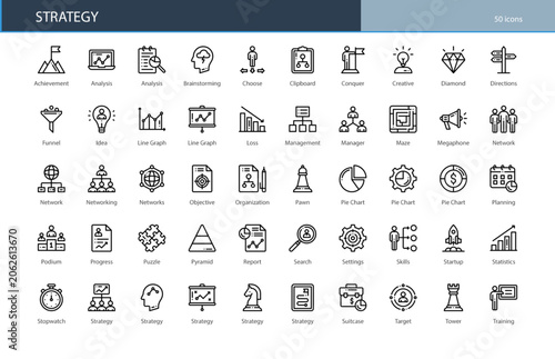 Strategy Planning Business Goals Management Icon Set