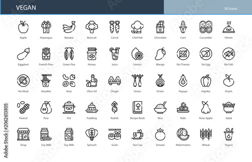 Vegan Plant Food Diet Healthy Organic Icon Set