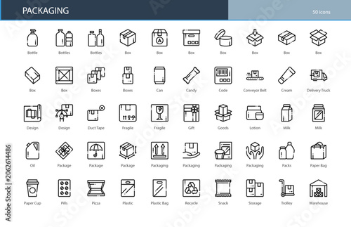 Packaging Box Container Product Shipping Icon Set