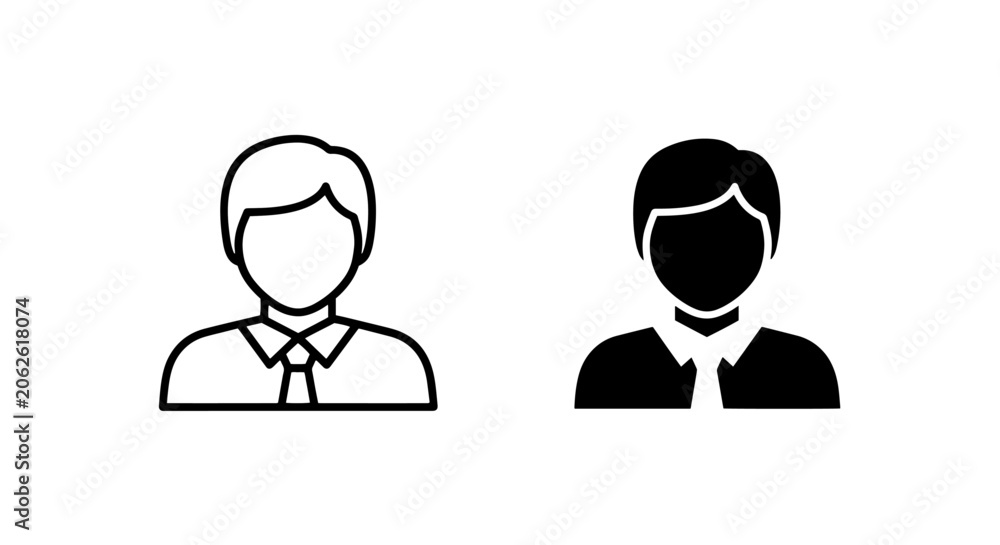 Fototapeta premium Business professional male person avatar icon set in outline and solid vector style with business