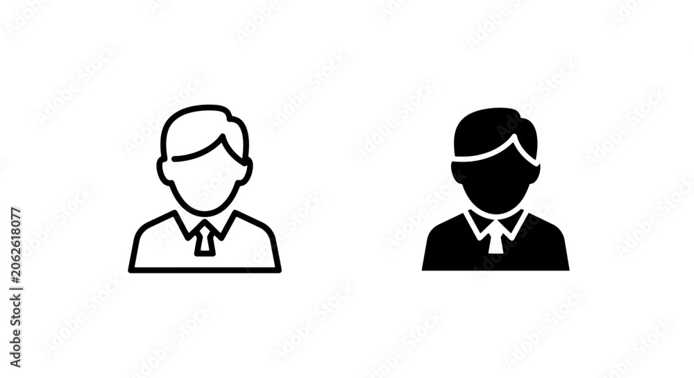Fototapeta premium Business professional male person avatar icon set in outline and solid vector style with business