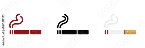 Bild auf Leinwand Cigarette Icon with Smoke Symbol, Tobacco Product Vector Illustration for Smokin