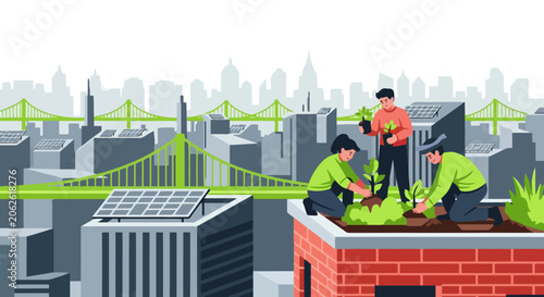 Urban Rooftop Gardeners Cultivating Green Space.
