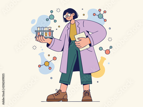 Young female scientist full body illustration