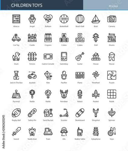 Children Toys Play Fun Kids Education Icon Set