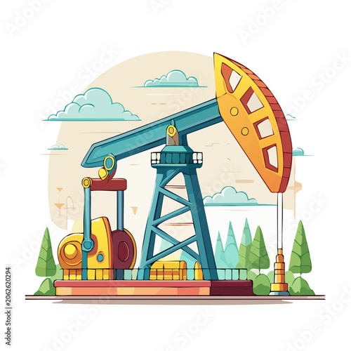 Cartoon construction crane on tropical beach