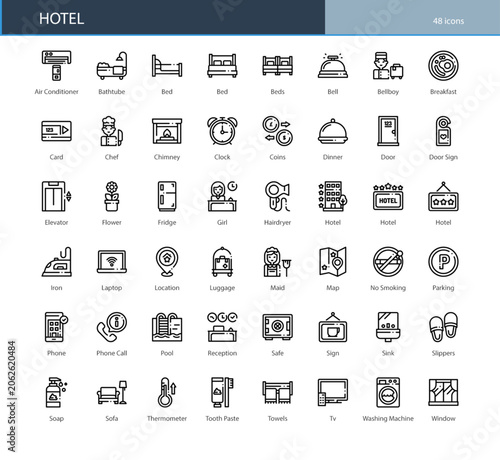 Hotel Accommodation Travel Service Hospitality Icon Set