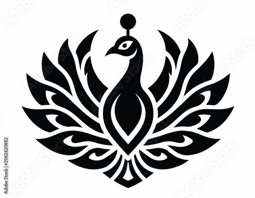 Tribal-inspired peacock logo