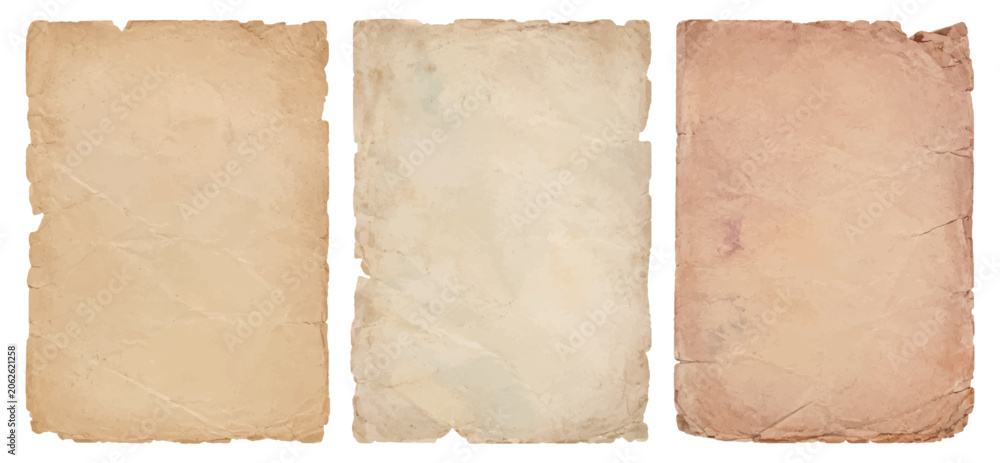 Fototapeta premium Vintage parchment paper collection with old aged texture and rough torn edges