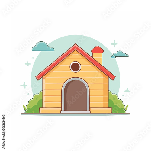 Flat design cartoon house with red roof