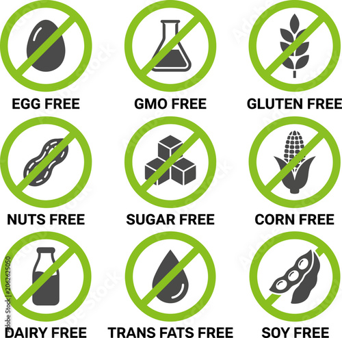 Fotografie Food allergy and intolerance symbols and labels for safe dietary choices