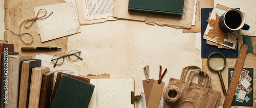 Cozy Independent Bookshop and Vintage Stationery Background for Reading and Creative Branding