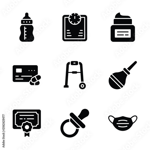 Obraz na plátně Modern healthcare essentials  glyph  icon collection featuring baby care and medical tools