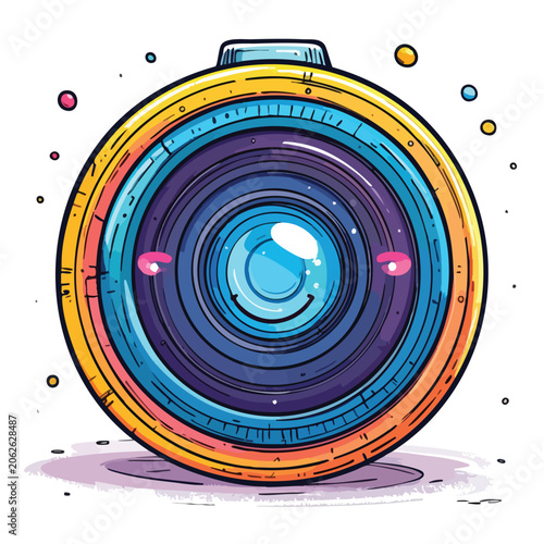 Vibrant Colorful Cartoon Camera Lens Illustration.