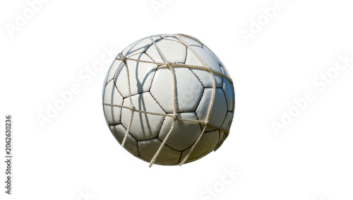 Obraz na plátne Soccer ball caught in net white black seams, detailed texture
