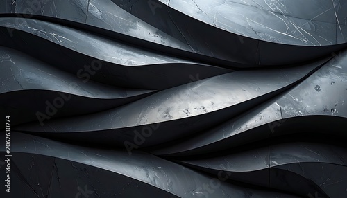 Dark Metallic Wavy Abstract Background Texture.