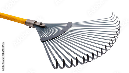 Photos Metal fan rake with yellow wooden handle
