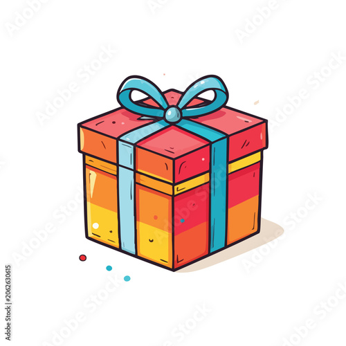 Colorful Gift Box Illustration with a Blue Ribbon.
