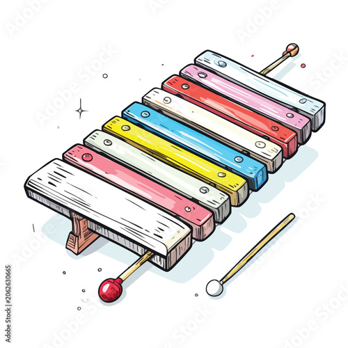 Hand drawn colorful xylophone musical instrument illustration.