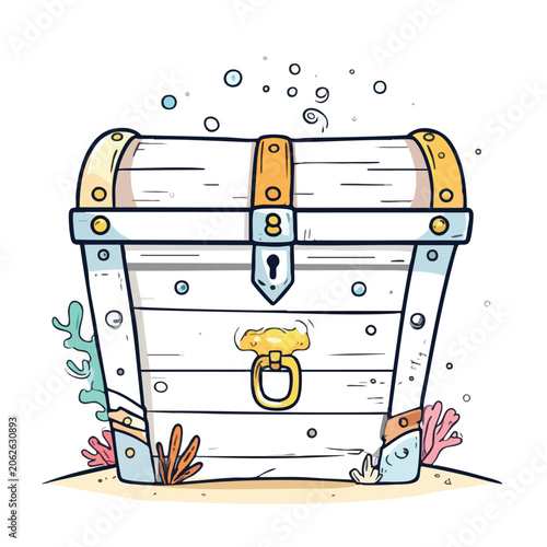 Cartoon style illustration of an old wooden treasure chest.