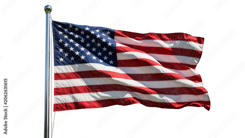 Obraz premium American flag waving on flagpole with stars and stripes