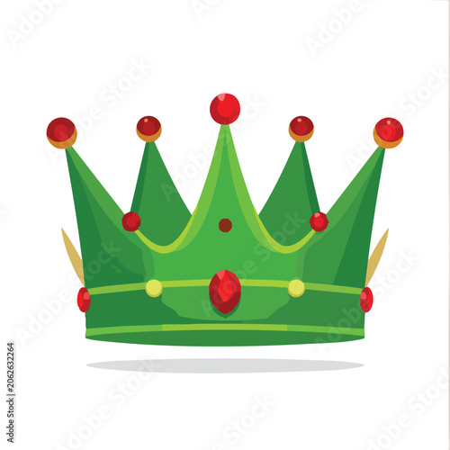 Elegant Green Crown Illustration With Red Jewels And Gold Accents.