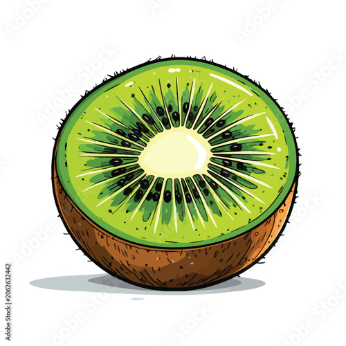 Illustration of a Fresh Half Cut Kiwi Fruit Isolated on White Background.